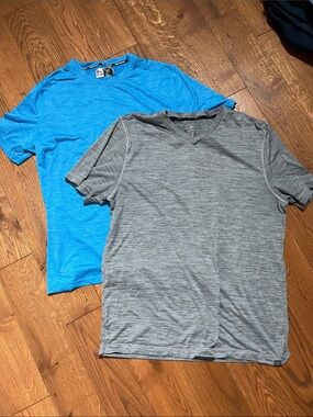 GAIAM Men's Short Sleeve Tees in Bright Blue and Heather Gray